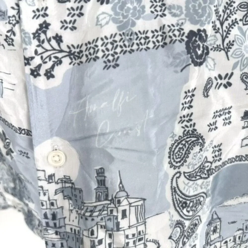 NWT Abercrombie Men’s Blue Silky Camp Collar Italian City Button‎ Down Medium